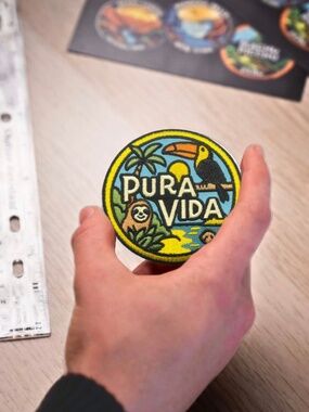 Pura Vida Costa Rica Toucan Sloth 3" Embroidered Iron On Patch Badge